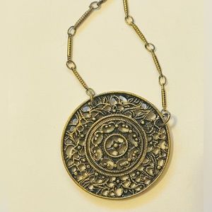 Vintage Xiomara Castro Distressed Brass Pendant Necklace